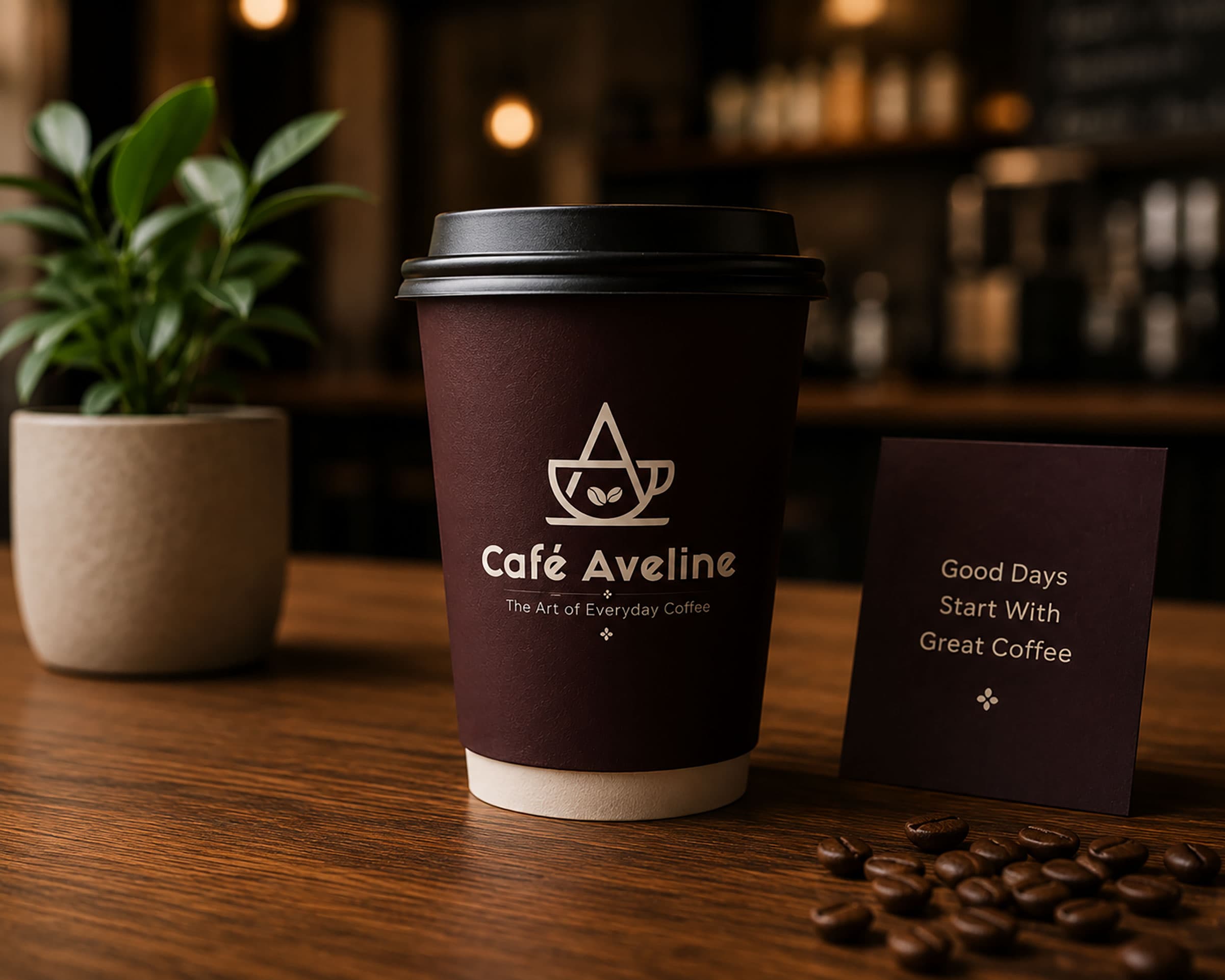 Café Aveline branded takeaway cup