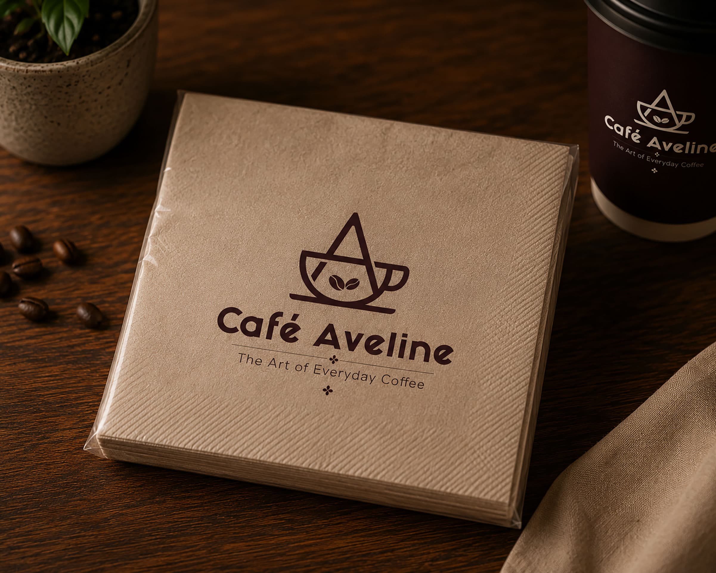 Café Aveline logo on textured stationery