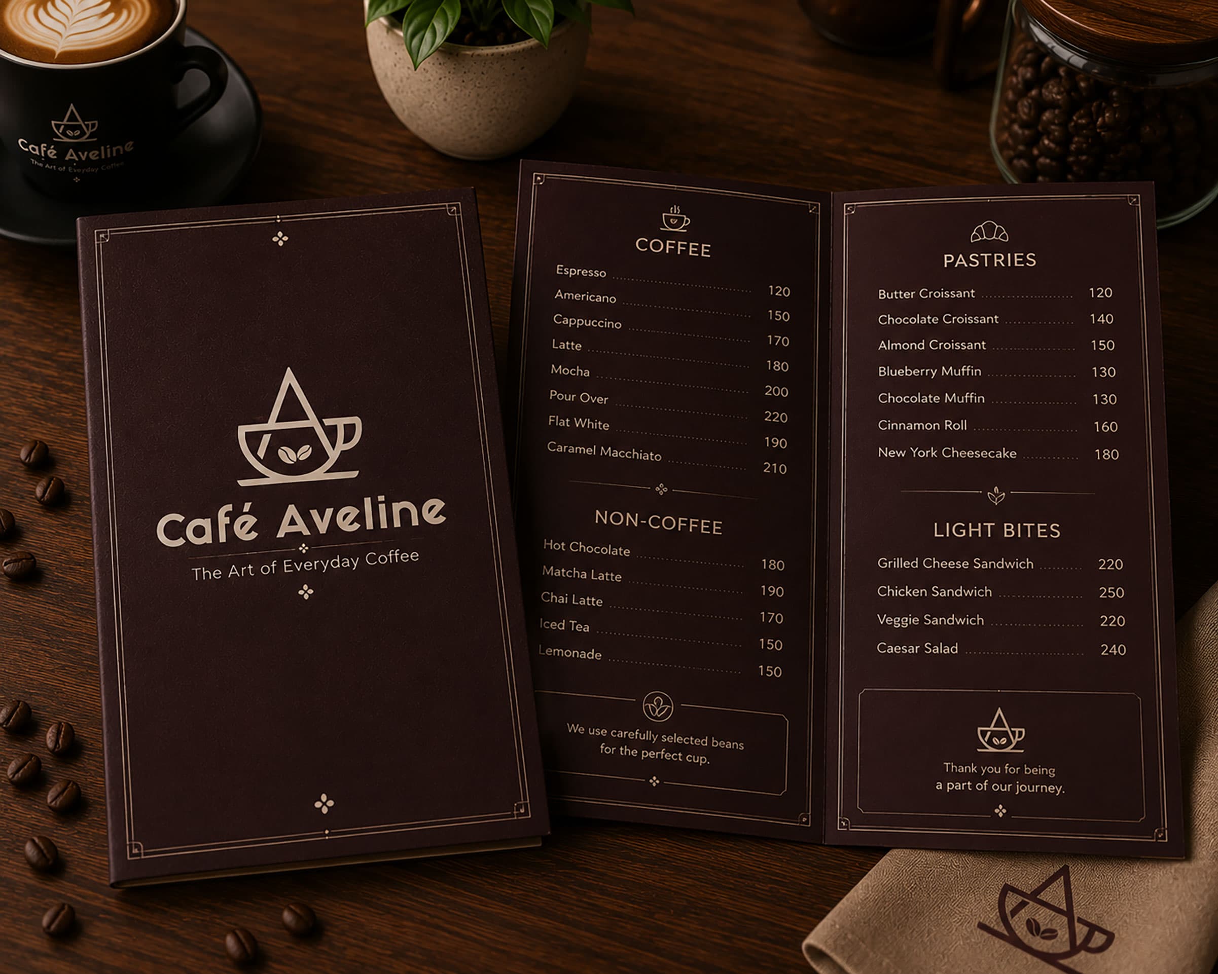 Café Aveline brand identity application