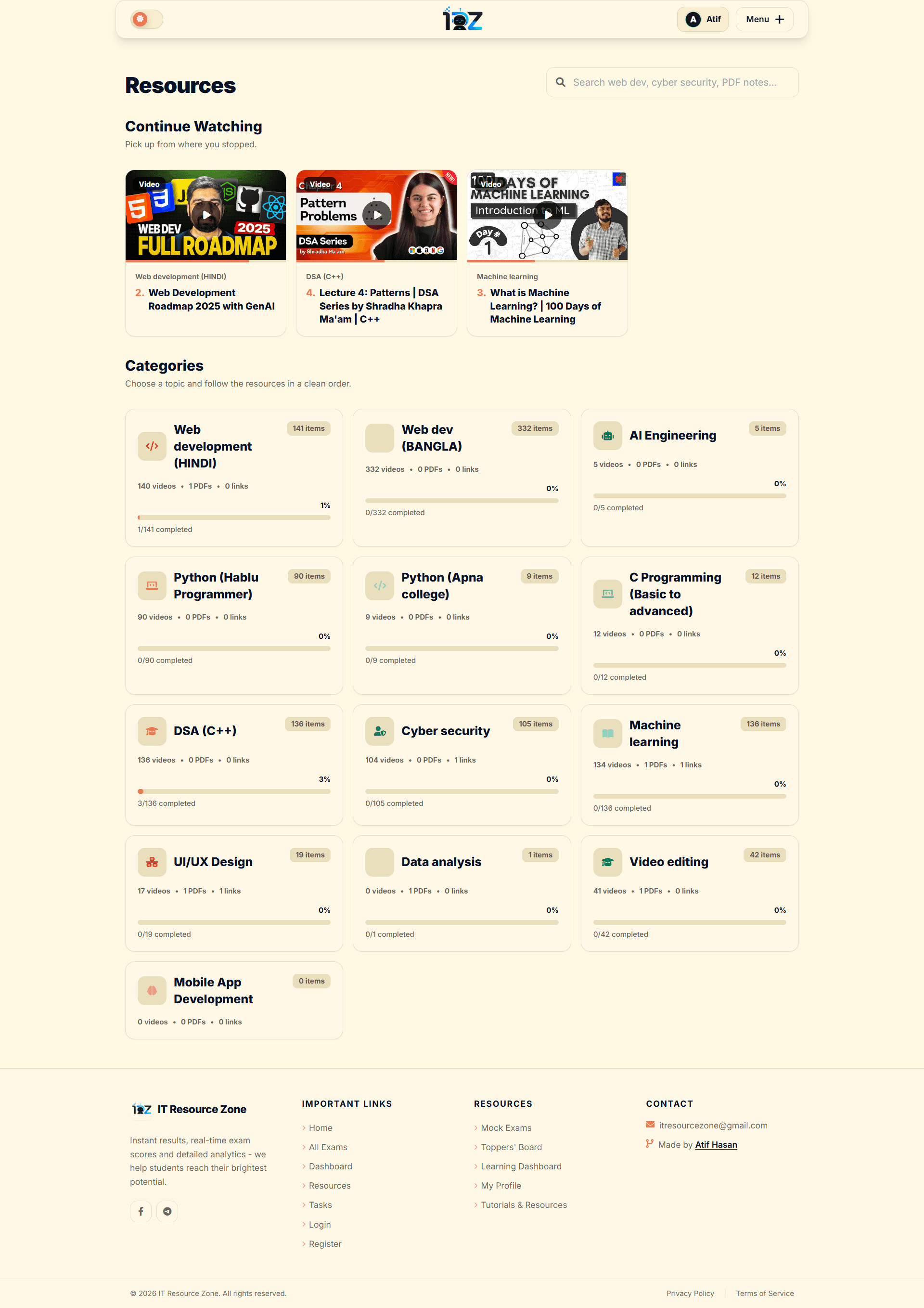 IT Resource Zone organised learning resources